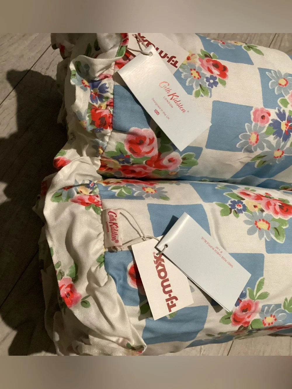 Cath Kidston Blue and White Check Floral Ruffle Accent Pillow Set